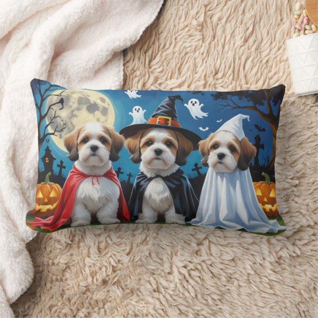 Lhasa Apso Dogs Pumpkin Halloween Funny  Lumbar Cushion (Blanket)