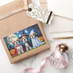 Lhasa Apso Dogs Pumpkin Halloween Funny  Rectangular Sticker