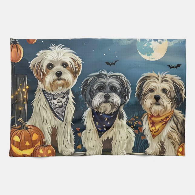 Lhasa Apso Halloween Spooky  Tea Towel (Horizontal)