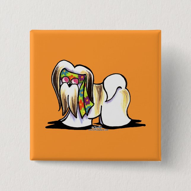 Lhasa Apso Hippie 15 Cm Square Badge (Front)