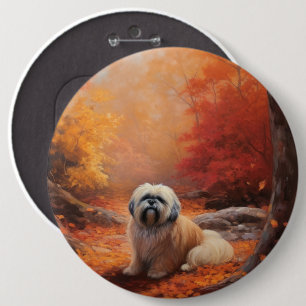 Lhasa Apso in Autumn Leaves Fall Inspire 6 Cm Round Badge
