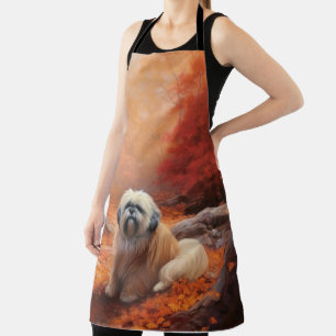 Lhasa Apso in Autumn Leaves Fall Inspire Apron