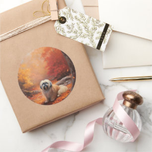 Lhasa Apso in Autumn Leaves Fall Inspire Classic Round Sticker