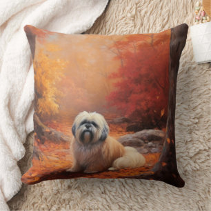 Lhasa Apso in Autumn Leaves Fall Inspire Cushion