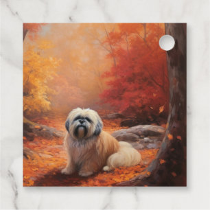Lhasa Apso in Autumn Leaves Fall Inspire Favour Tags