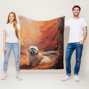 Lhasa Apso in Autumn Leaves Fall Inspire Fleece Blanket