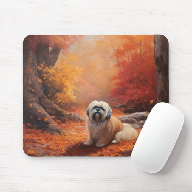 Lhasa Apso in Autumn Leaves Fall Inspire Mouse Mat (With Mouse)