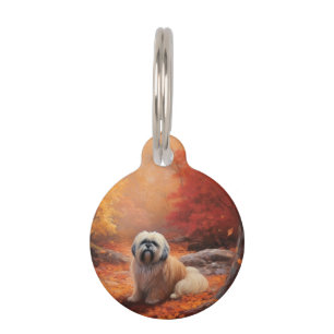 Lhasa Apso in Autumn Leaves Fall Inspire Pet Tag