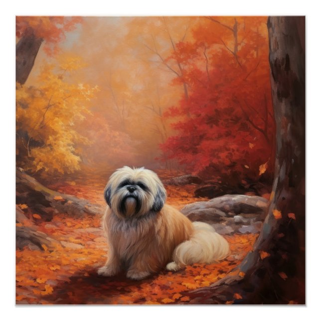 Lhasa Apso in Autumn Leaves Fall Inspire Poster (Front)