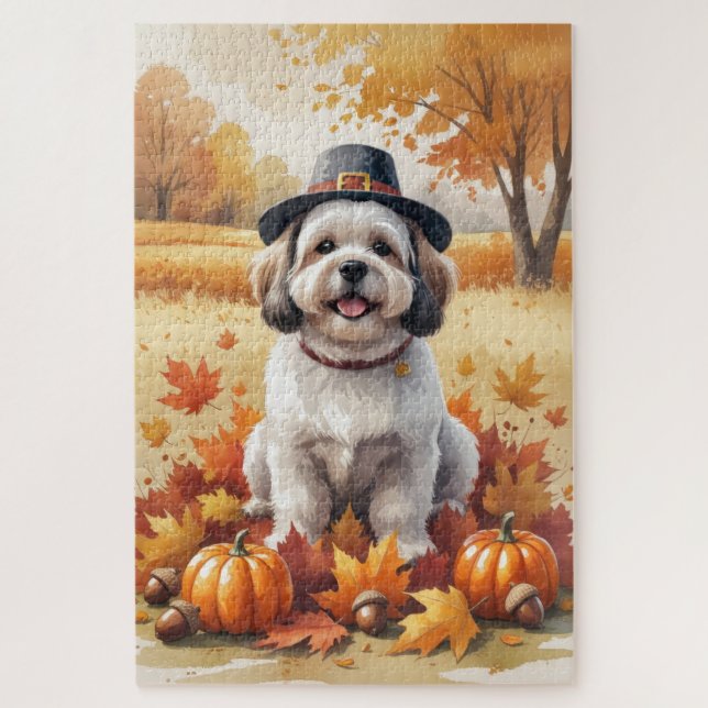 Lhasa Apso In Autumn Leaves Thanksgiving Art  Jigsaw Puzzle (Vertical)