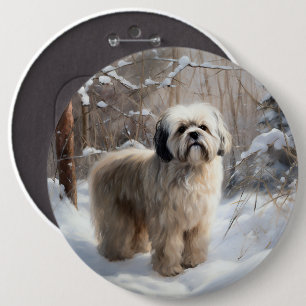 Lhasa Apso Let It Snow Christmas  6 Cm Round Badge
