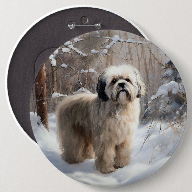 Lhasa Apso Let It Snow Christmas  6 Cm Round Badge (Front & Back)