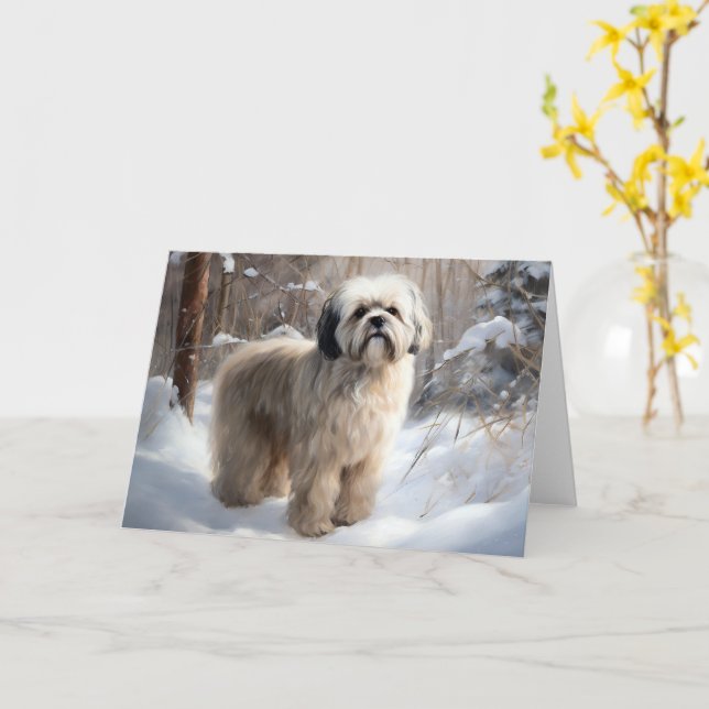 Lhasa Apso Let It Snow Christmas  Card (Yellow Flower)