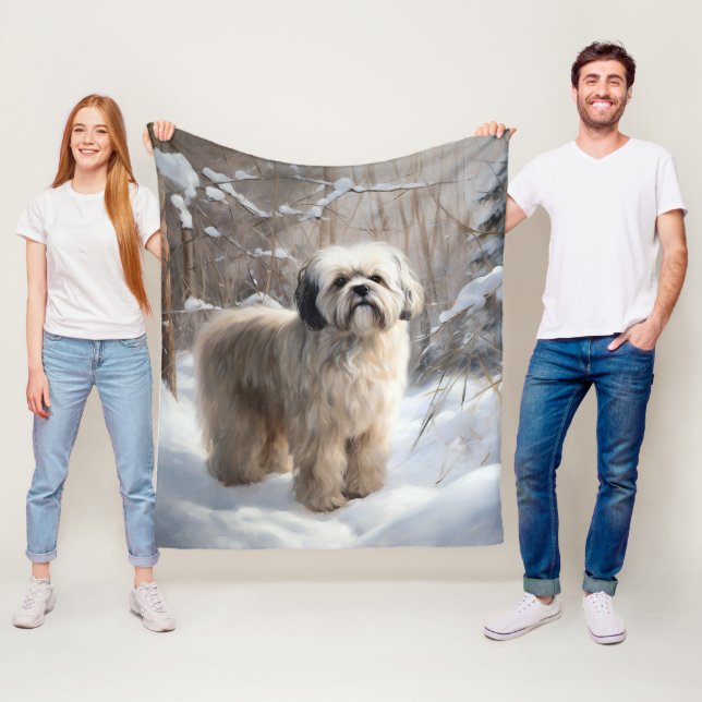 Lhasa Apso Let It Snow Christmas  Fleece Blanket (In Situ)