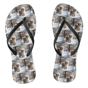 Lhasa Apso Let It Snow Christmas  Flip Flops