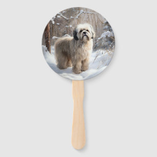 Lhasa Apso Let It Snow Christmas  Hand Fan