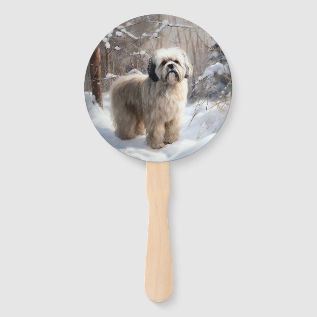Lhasa Apso Let It Snow Christmas  Hand Fan (Front)