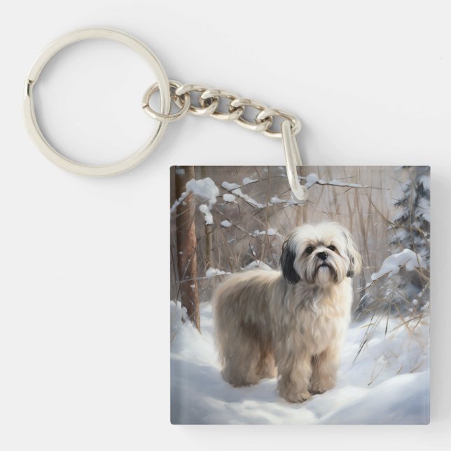 Lhasa Apso Let It Snow Christmas  Key Ring (Front)