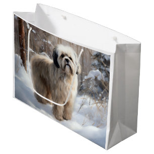 Lhasa Apso Let It Snow Christmas Large Gift Bag