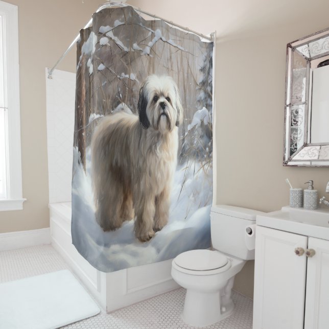 Lhasa Apso Let It Snow Christmas  Shower Curtain (In Situ)