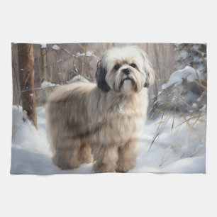 Lhasa Apso Let It Snow Christmas  Tea Towel