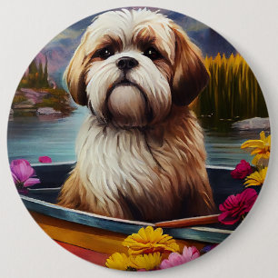 Lhasa Apso on a Paddle: A Scenic Adventure 6 Cm Round Badge