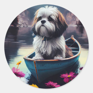 Lhasa Apso on a Paddle: A Scenic Adventure Classic Round Sticker