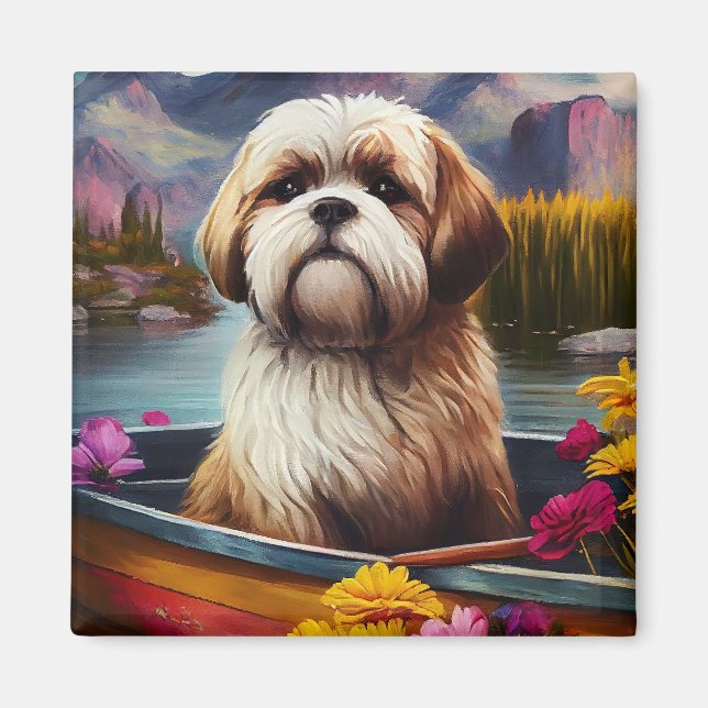 Lhasa Apso on a Paddle: A Scenic Adventure Magnet (Front)