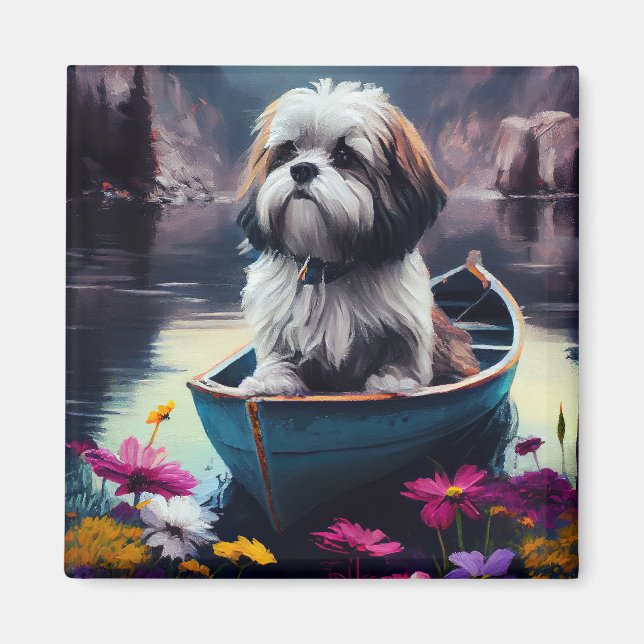 Lhasa Apso on a Paddle: A Scenic Adventure Magnet (Front)