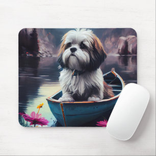 Lhasa Apso on a Paddle: A Scenic Adventure Mouse Mat