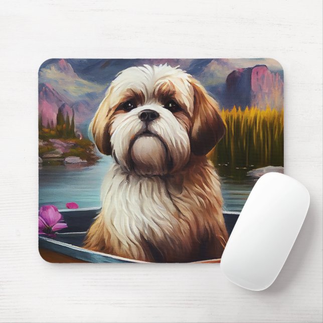 Lhasa Apso on a Paddle: A Scenic Adventure Mouse Mat (With Mouse)