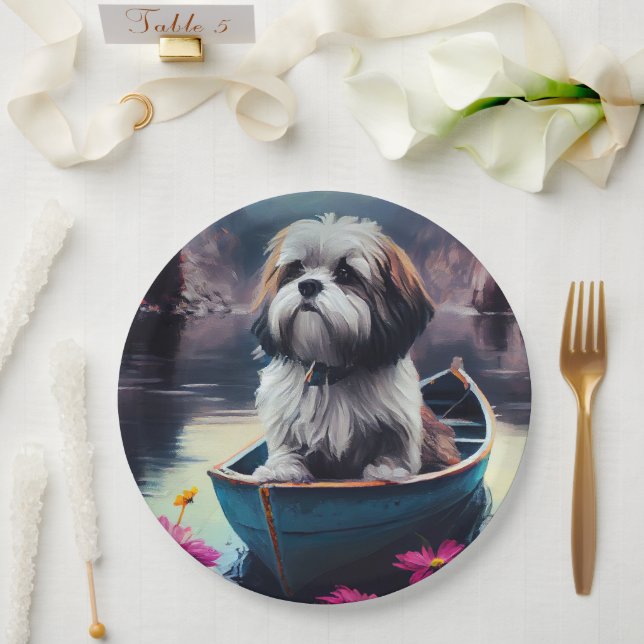 Lhasa Apso on a Paddle: A Scenic Adventure Paper Plate (Wedding)