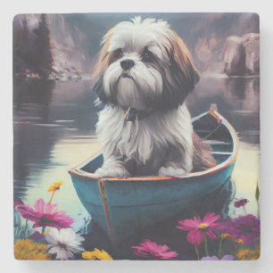 Lhasa Apso on a Paddle: A Scenic Adventure Stone Coaster