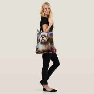 Lhasa Apso on a Paddle: A Scenic Adventure Tote Bag