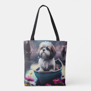 Lhasa Apso on a Paddle: A Scenic Adventure Tote Bag