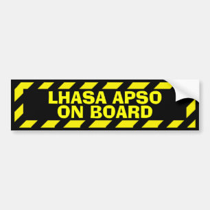 Lhasa Apso on board yellow caution sticker