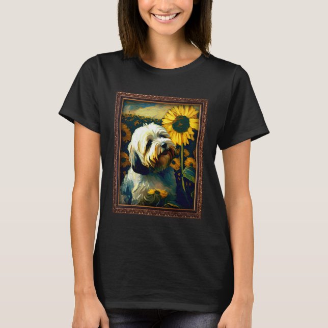 Lhasa Apso Painting Sunflower Flower Mom Women Flo T-Shirt (Front)