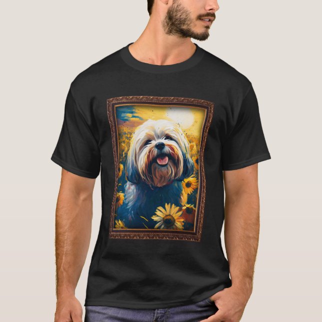 Lhasa Apso Painting Sunflower Flower Mum Women Flo T-Shirt (Front)
