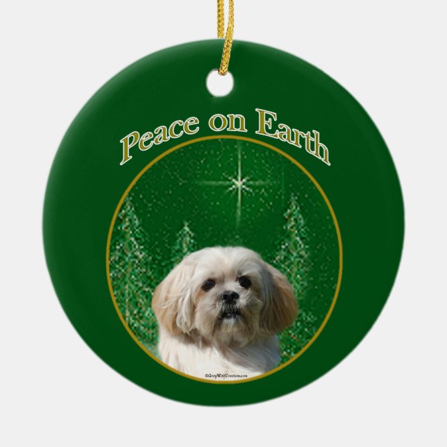 Lhasa Apso Peace Ceramic Tree Decoration (Front)