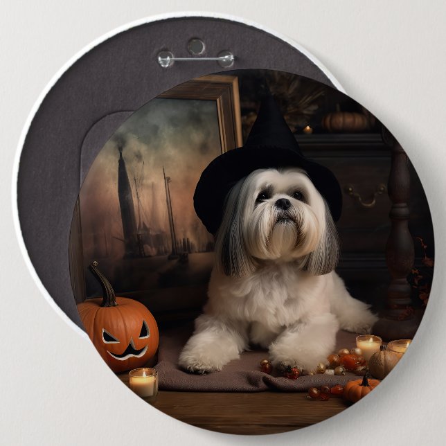 Lhasa Apso Pumpkins Halloween Scary 6 Cm Round Badge (Front & Back)