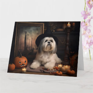 Lhasa Apso Pumpkins Halloween Scary Card