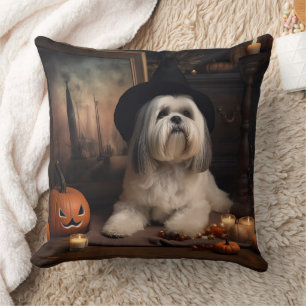 Lhasa Apso Pumpkins Halloween Scary Cushion