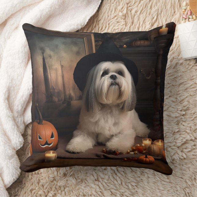 Lhasa Apso Pumpkins Halloween Scary Cushion (Blanket)