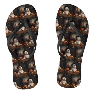 Lhasa Apso Pumpkins Halloween Scary Flip Flops
