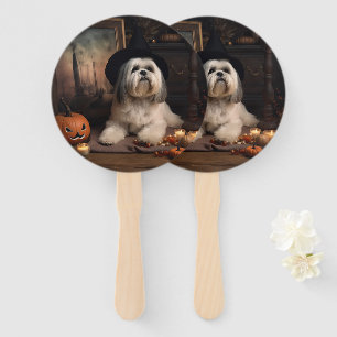 Lhasa Apso Pumpkins Halloween Scary Hand Fan