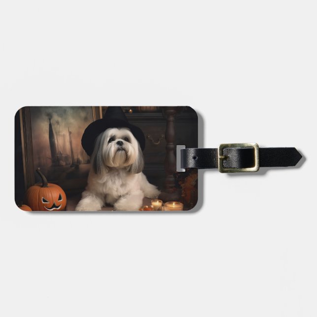 Lhasa Apso Pumpkins Halloween Scary Luggage Tag (Front Horizontal)