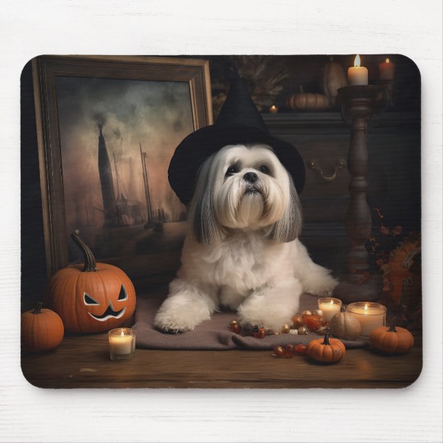 Lhasa Apso Pumpkins Halloween Scary Mouse Mat (Front)