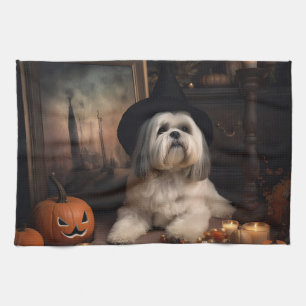 Lhasa Apso Pumpkins Halloween Scary Tea Towel