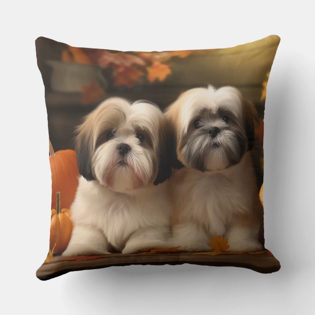 Lhasa Apso Puppy Autumn Delight Pumpkin  Cushion (Back)
