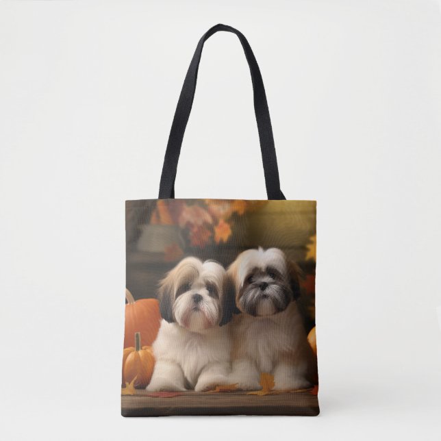 Lhasa Apso Puppy Autumn Delight Pumpkin  Tote Bag (Front)